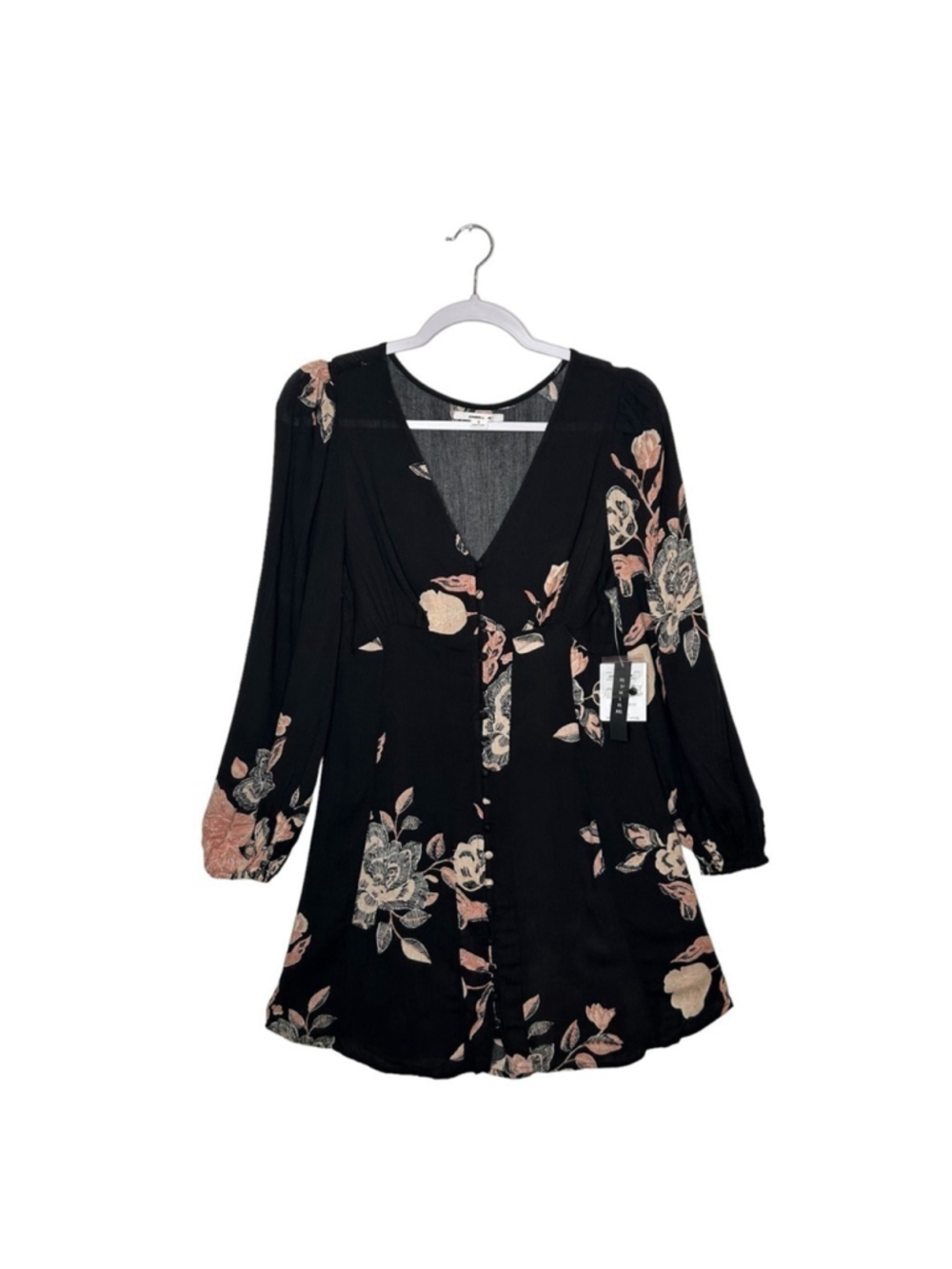 O'NEILL Juniors' Black Floral Printed Marylou Long Sleeve Mini Dress Size Small - Picture 2 of 12